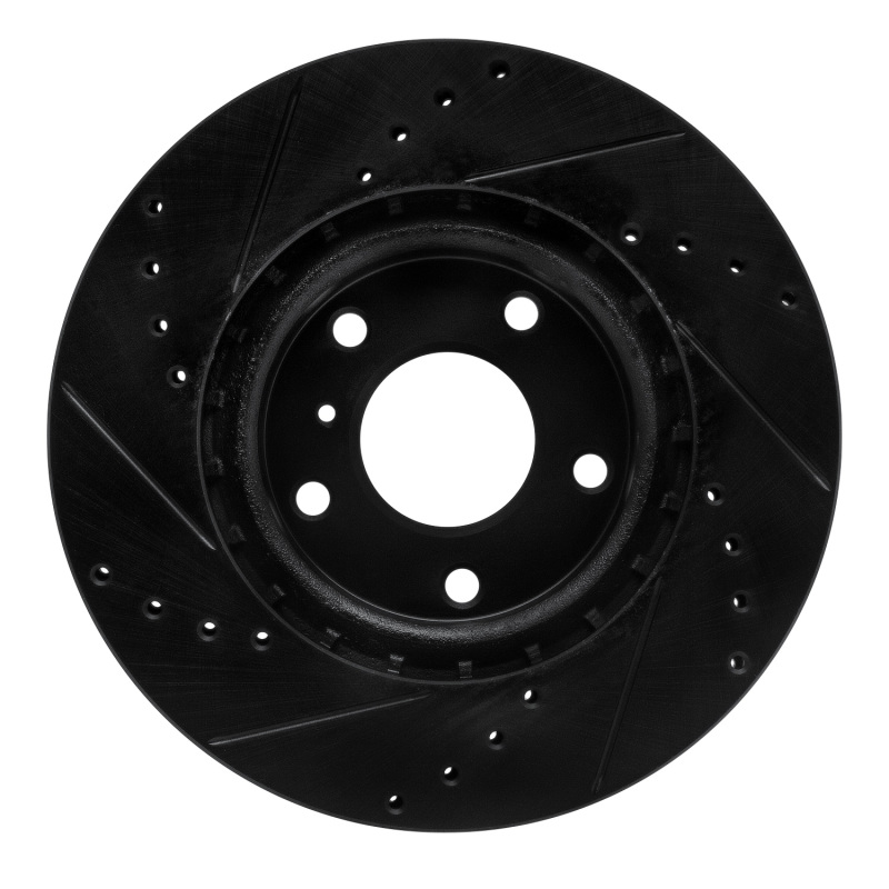 Infiniti G35 Brake Rotor (1) - Front Right - R1 Concepts - Drilled & Slotted - Black - `03-`05